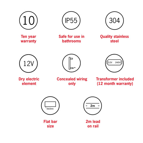 Thermorail VP900 Flat Pill Vertical Polished Vertical Heated Rail